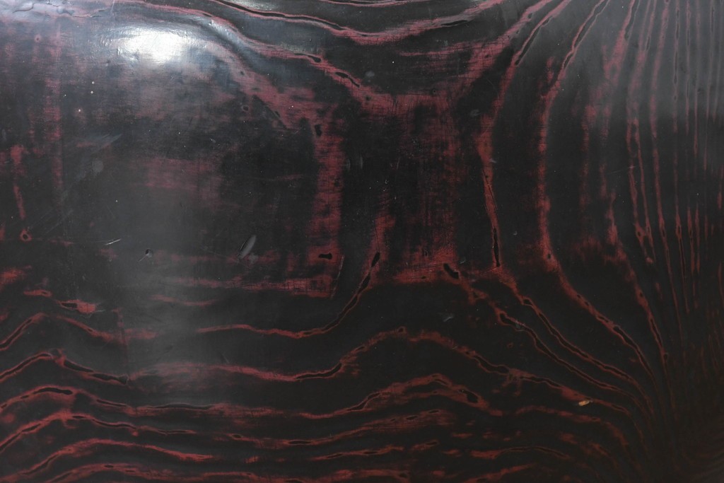 和製アンティーク　杉材　伝統技法「杢目出し漆塗り」(根来漆塗り)　手あぶり　際立った杢目と艶のある風合いが美しいくり抜き火鉢　(R-086113)