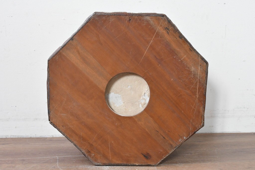 【簡易リペア限定品】　和製アンティーク　明治～大正　口縁黒柿・本体浮造り　表情豊かな木目が味わい深い八角木製火鉢　(R-086115)