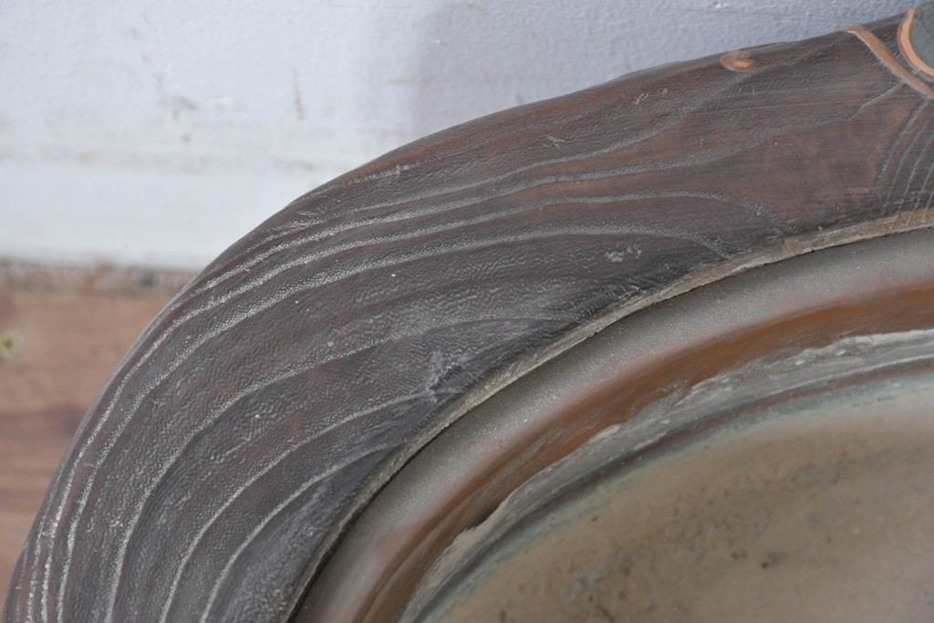 和製アンティーク　明治～大正　桐材　草花の蒔絵がアクセントのくり抜き火鉢　(R-086116)