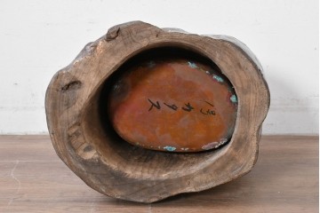 和製アンティーク　明治～大正　桐材　草花の蒔絵がアクセントのくり抜き火鉢　(R-086116)