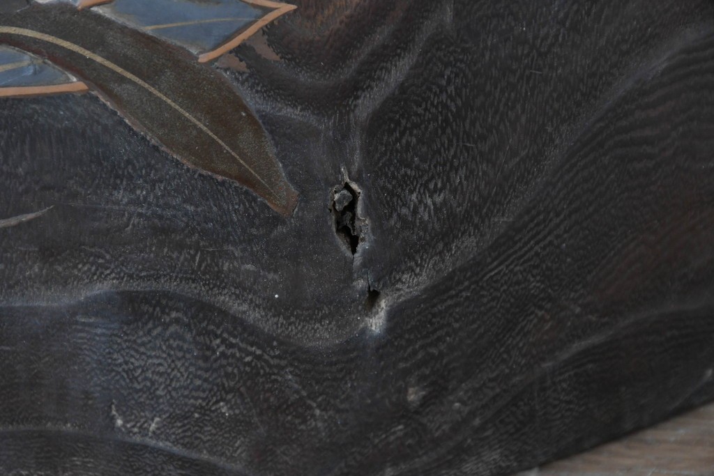 和製アンティーク　明治～大正　桐材　草花の蒔絵がアクセントのくり抜き火鉢　(R-086116)