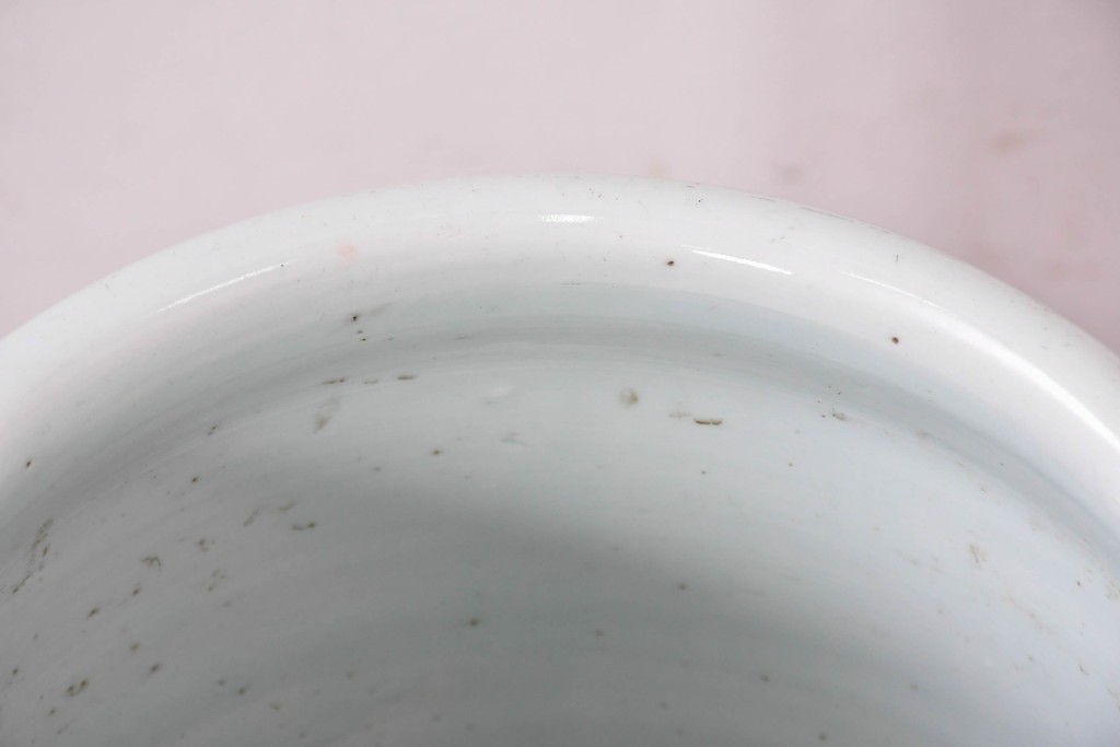 中国アンティーク　清朝時代後期　粉彩　緑地の唐草文に花文様が描かれた傘立て　(R-086117)