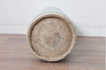 中国アンティーク　清朝時代後期　粉彩　緑地の唐草文に花文様が描かれた傘立て　(R-086117)