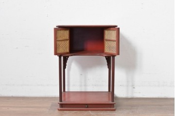 和製アンティーク　明治大正期　茶道具　牡丹の彫刻が施された朱塗りの袋棚　(R-086118)