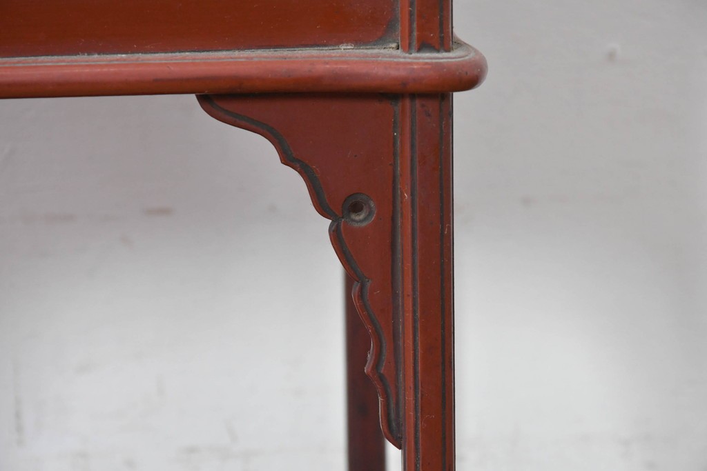 和製アンティーク　明治大正期　茶道具　牡丹の彫刻が施された朱塗りの袋棚　(R-086118)