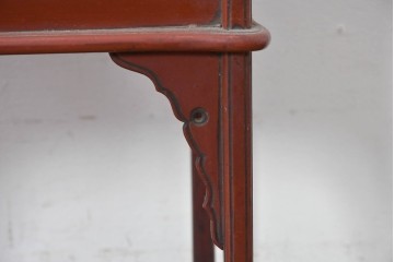 和製アンティーク　明治大正期　茶道具　牡丹の彫刻が施された朱塗りの袋棚　(R-086118)