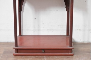 和製アンティーク　明治大正期　茶道具　牡丹の彫刻が施された朱塗りの袋棚　(R-086118)