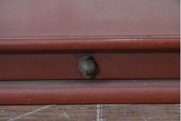 和製アンティーク　明治大正期　茶道具　牡丹の彫刻が施された朱塗りの袋棚　(R-086118)