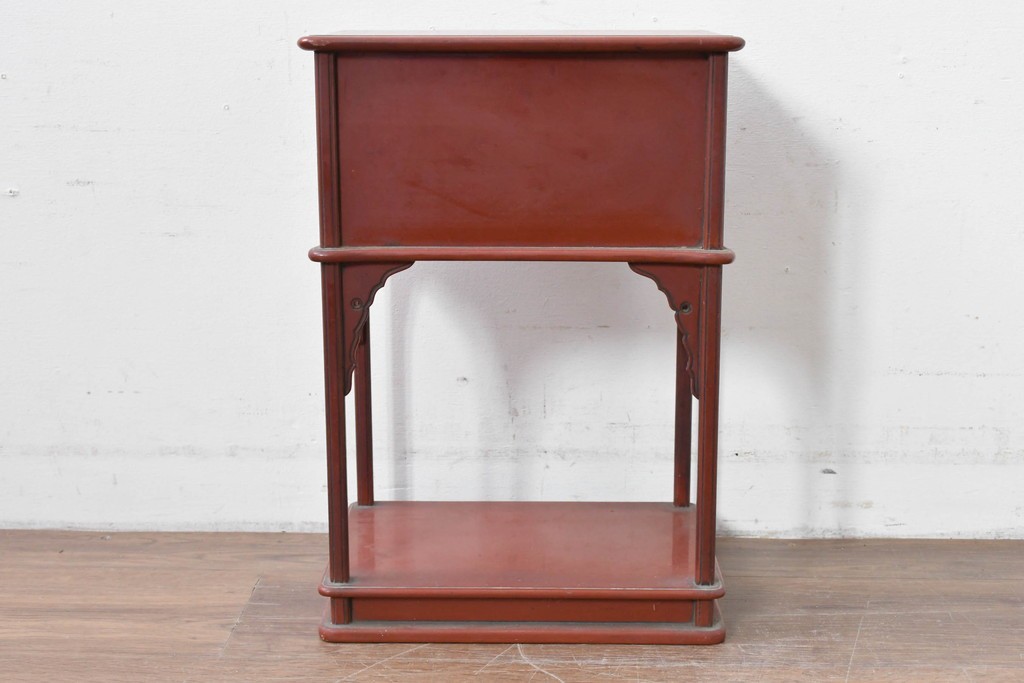 和製アンティーク　明治大正期　茶道具　牡丹の彫刻が施された朱塗りの袋棚　(R-086118)