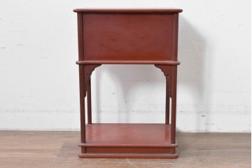 和製アンティーク　明治大正期　茶道具　牡丹の彫刻が施された朱塗りの袋棚　(R-086118)