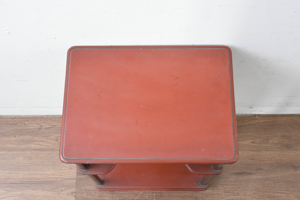 和製アンティーク　明治大正期　茶道具　牡丹の彫刻が施された朱塗りの袋棚　(R-086118)