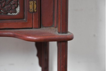 和製アンティーク　明治大正期　茶道具　牡丹の彫刻が施された朱塗りの袋棚　(R-086118)