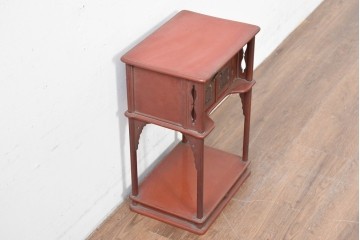 和製アンティーク　明治大正期　茶道具　牡丹の彫刻が施された朱塗りの袋棚　(R-086118)