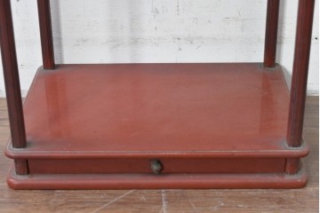 和製アンティーク　明治大正期　茶道具　牡丹の彫刻が施された朱塗りの袋棚　(R-086118)