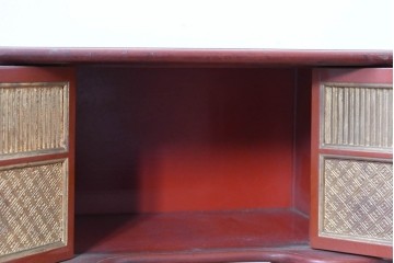 和製アンティーク　明治大正期　茶道具　牡丹の彫刻が施された朱塗りの袋棚　(R-086118)