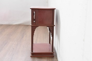 和製アンティーク　明治大正期　茶道具　牡丹の彫刻が施された朱塗りの袋棚　(R-086118)