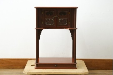 和製アンティーク　明治大正期　茶道具　牡丹の彫刻が施された朱塗りの袋棚　(R-086118)