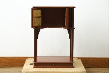 和製アンティーク　明治大正期　茶道具　牡丹の彫刻が施された朱塗りの袋棚　(R-086118)