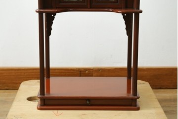和製アンティーク　明治大正期　茶道具　牡丹の彫刻が施された朱塗りの袋棚　(R-086118)