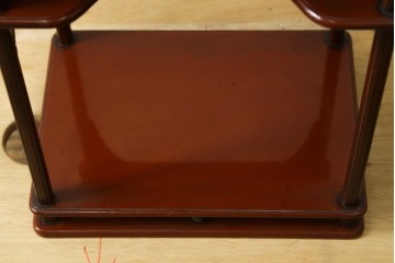 和製アンティーク　明治大正期　茶道具　牡丹の彫刻が施された朱塗りの袋棚　(R-086118)