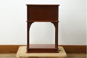 和製アンティーク　明治大正期　茶道具　牡丹の彫刻が施された朱塗りの袋棚　(R-086118)