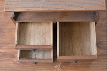 和製アンティーク　明治大正期　欅(ケヤキ)材　銅製の火入れと灰吹を備えた煙草盆　(R-086124)