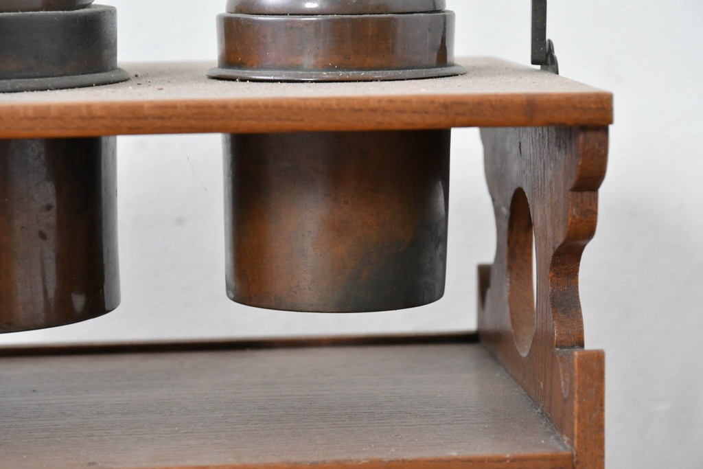 和製アンティーク　明治大正期　欅(ケヤキ)材　銅製の火入れと灰吹を備えた煙草盆　(R-086124)