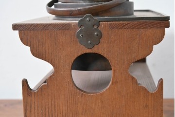 和製アンティーク　明治大正期　欅(ケヤキ)材　銅製の火入れと灰吹を備えた煙草盆　(R-086124)