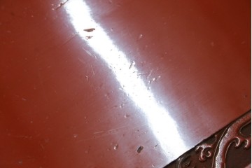 和製アンティーク　明治大正期　経済産業大臣指定伝統的工芸品　村上木彫堆朱　龍・松・富士山が彫り込まれた朱塗りの花台　(R-086125)