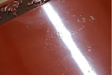 和製アンティーク　明治大正期　経済産業大臣指定伝統的工芸品　村上木彫堆朱　龍・松・富士山が彫り込まれた朱塗りの花台　(R-086125)