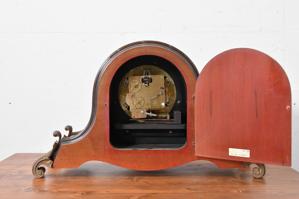 中古　銀座和光取り扱い　イタリア　ARTEM(アルテム)　Hermle(ヘルムレ)　ウエストミンスターチャイム(ゼンマイ式・8日巻き)の象嵌入り置き時計　定価約47万円相当　(R-086128)