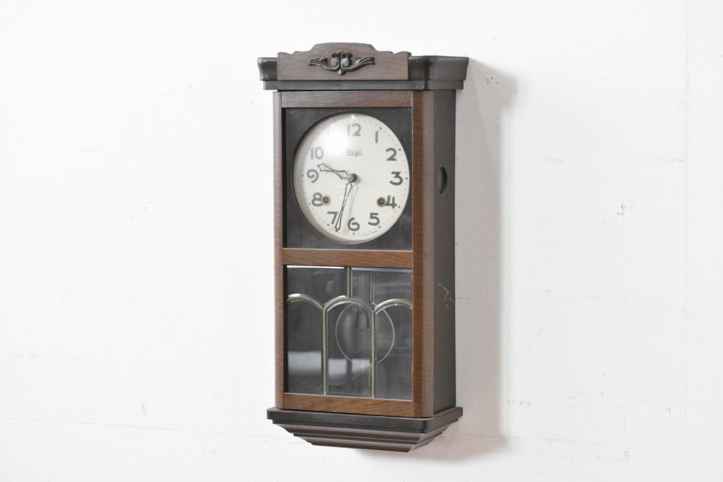 和製ヴィンテージ　昭和中期　Meiji(明治時計社)　レトロなガラス扉の振り子時計　(R-086129)