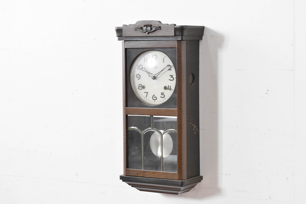 和製ヴィンテージ　昭和中期　Meiji(明治時計社)　レトロなガラス扉の振り子時計　(R-086129)