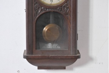 和製アンティーク　大正期　横浜エムズイ商会　TRADE(Z)MARK(トレードマーク)　彫刻装飾がアクセントの掛け時計　(R-086130)