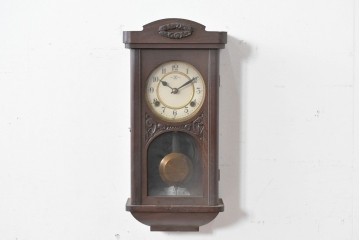 和製アンティーク　大正期　横浜エムズイ商会　TRADE(Z)MARK(トレードマーク)　彫刻装飾がアクセントの掛け時計　(R-086130)