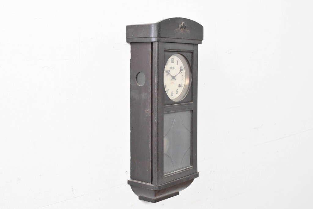和製アンティーク　大正期　小栗時計製造所　IDEAL(アイデアル)　意匠ガラス扉が目を惹く掛け時計　(R-086131)