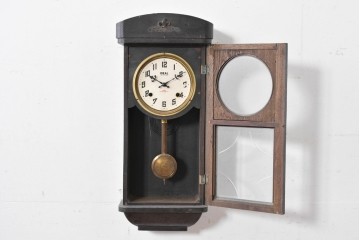 和製アンティーク　大正期　小栗時計製造所　IDEAL(アイデアル)　意匠ガラス扉が目を惹く掛け時計　(R-086131)