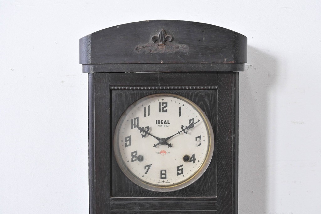 和製アンティーク　大正期　小栗時計製造所　IDEAL(アイデアル)　意匠ガラス扉が目を惹く掛け時計　(R-086131)