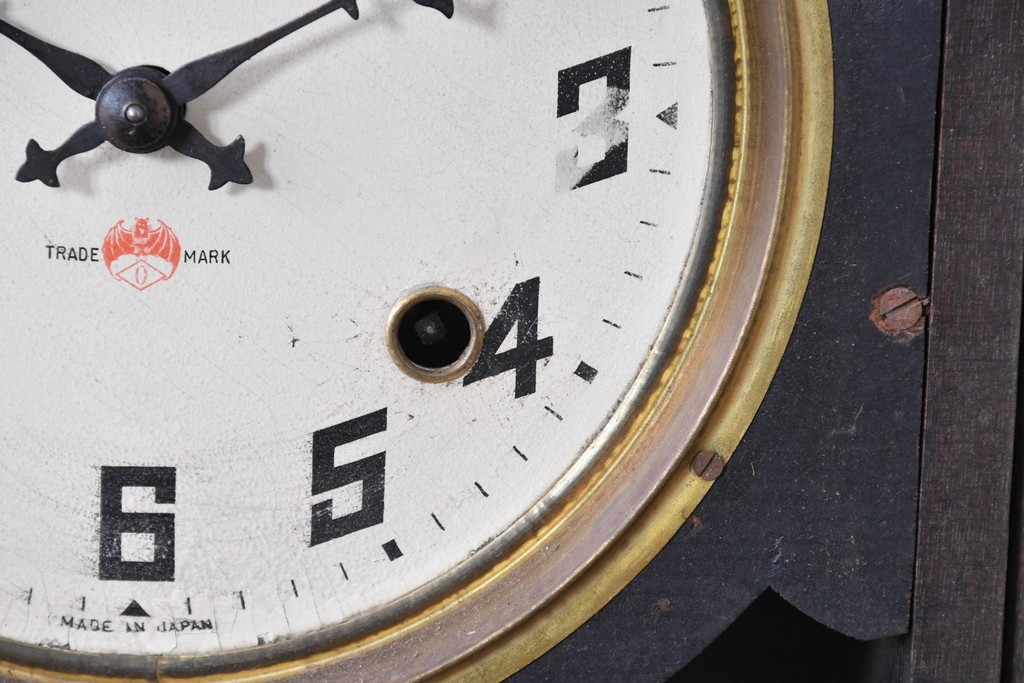 和製アンティーク　大正期　小栗時計製造所　IDEAL(アイデアル)　意匠ガラス扉が目を惹く掛け時計　(R-086131)