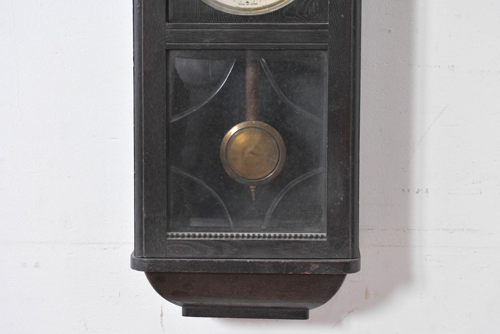 和製アンティーク　大正期　小栗時計製造所　IDEAL(アイデアル)　意匠ガラス扉が目を惹く掛け時計　(R-086131)