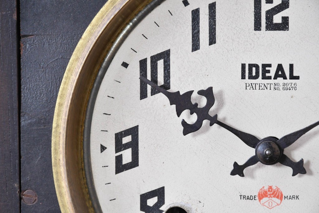 和製アンティーク　大正期　小栗時計製造所　IDEAL(アイデアル)　意匠ガラス扉が目を惹く掛け時計　(R-086131)