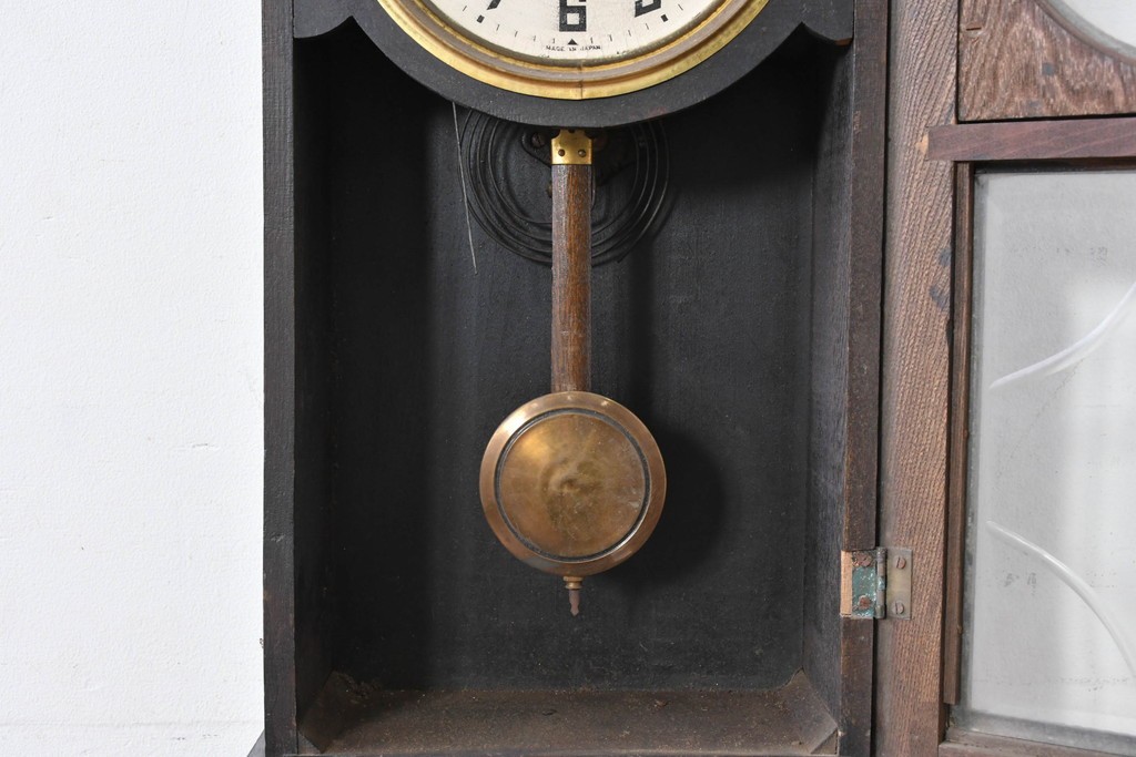 和製アンティーク　大正期　小栗時計製造所　IDEAL(アイデアル)　意匠ガラス扉が目を惹く掛け時計　(R-086131)