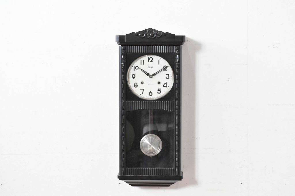 和製アンティーク　Meiji(明治時計社)　彫刻装飾が映える縦長の掛け時計　(R-086133)