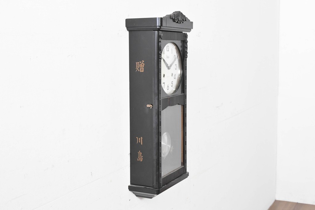 和製アンティーク　Meiji(明治時計社)　彫刻装飾が映える縦長の掛け時計　(R-086133)