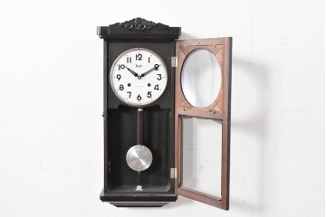 和製アンティーク　Meiji(明治時計社)　彫刻装飾が映える縦長の掛け時計　(R-086133)