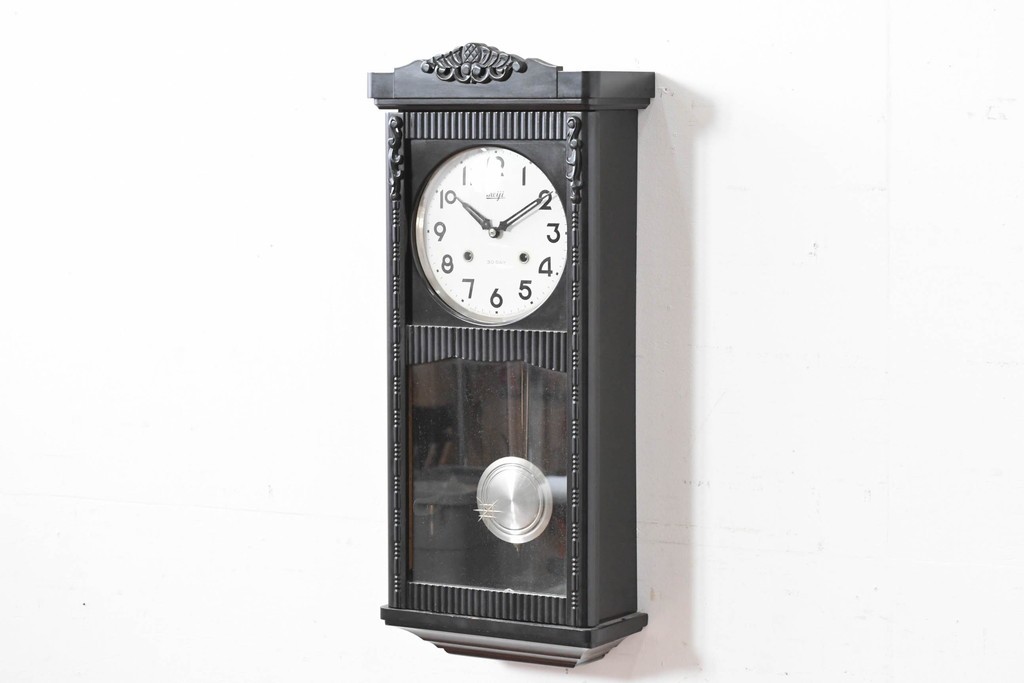 和製アンティーク　Meiji(明治時計社)　彫刻装飾が映える縦長の掛け時計　(R-086133)