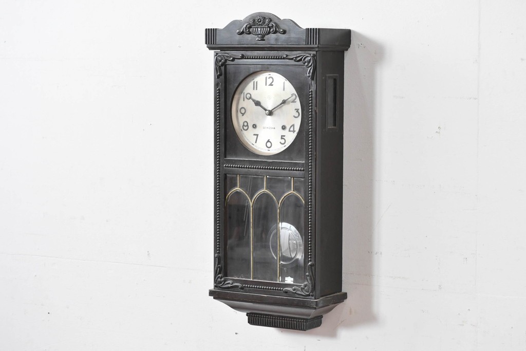 和製アンティーク　精工舎(SEIKOSHA、セイコー)　装飾彫刻がクラシカルな掛け時計　(R-086135)