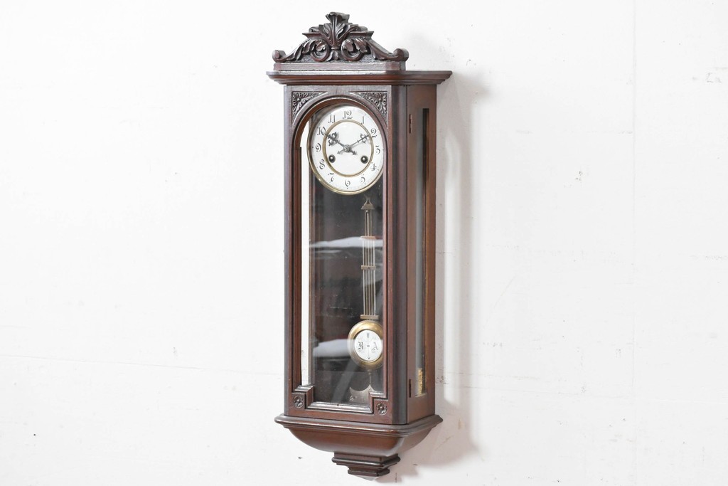 和製アンティーク　明治大正期　スリゲル型　ホーロー文字盤のクラシカルな振り子時計　(R-086139)