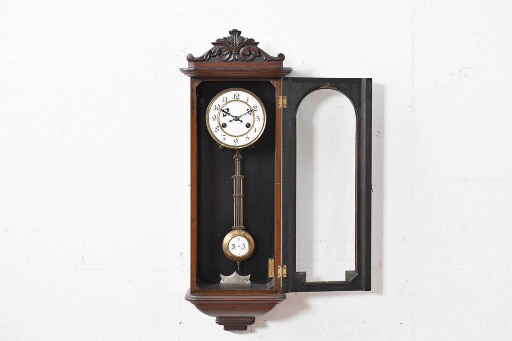 和製アンティーク　明治大正期　スリゲル型　ホーロー文字盤のクラシカルな振り子時計　(R-086139)