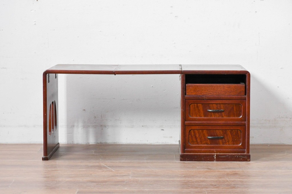 中古　希少な廃番品　欅(ケヤキ)材　コンパクトにまとまる折り畳み式文机　(R-086142)